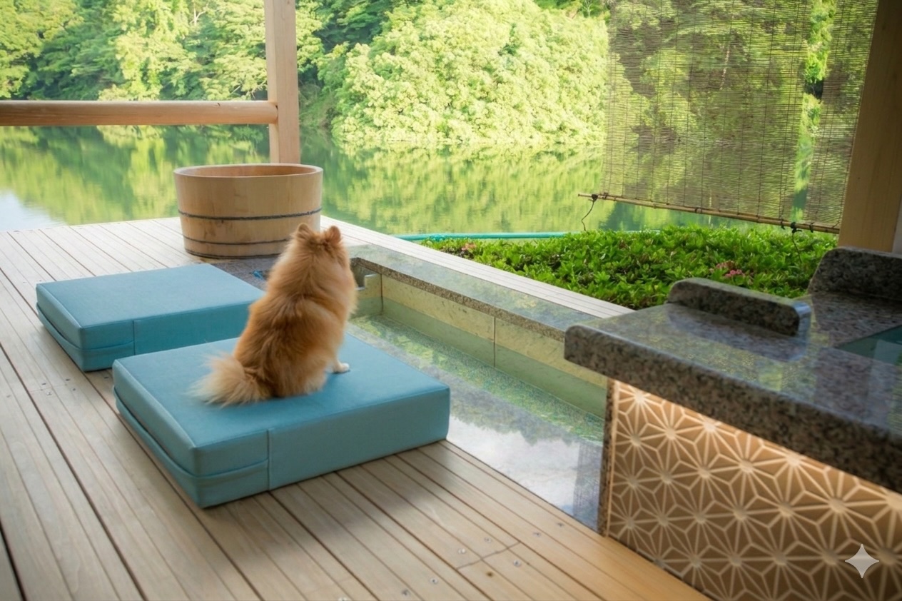 わんこと一緒に足湯タイム♪